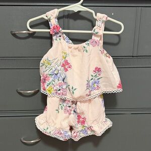 Pink Floral Toddler Romper with Tassel Tie